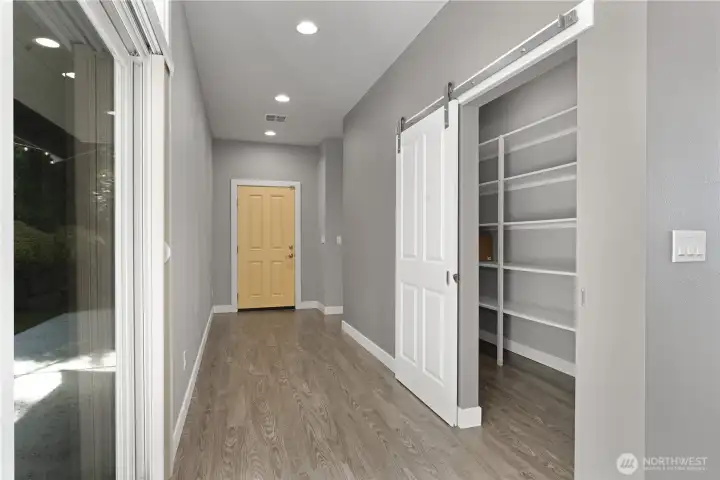 Looking from entry door with wak-in pantry and Utility room to the right.