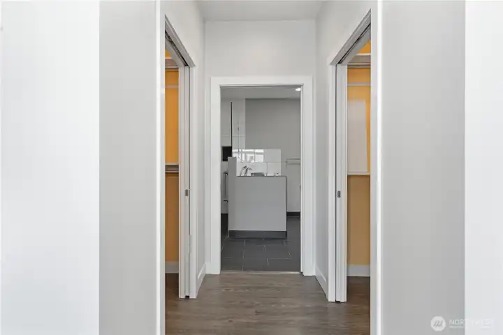 Dual walk-in closets on either side of Primary bathroom.