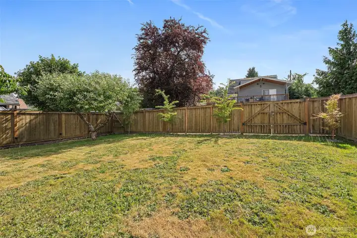 Fully fenced backyard with alley access