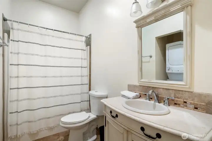 Lower-level bathroom.  There is even a large storage room (Not pictured)