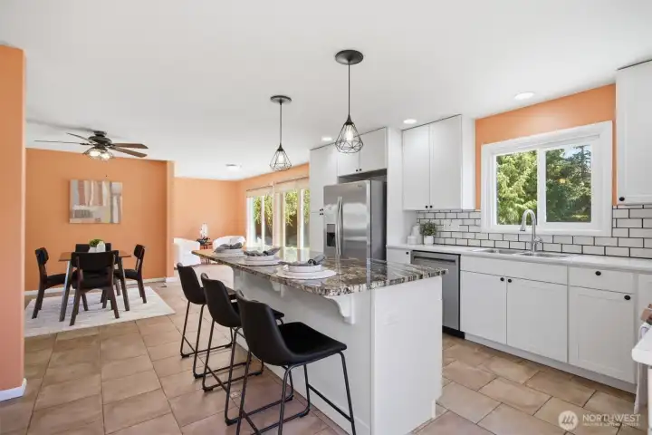 Open concept kitchen with great center bar.