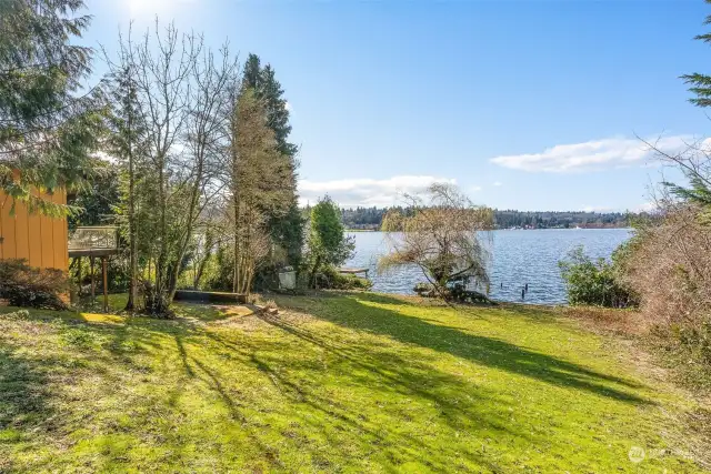 A gently rolling slope to the water's edge.