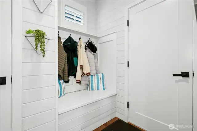 Drop zone with custom shiplap and area to hang your items
