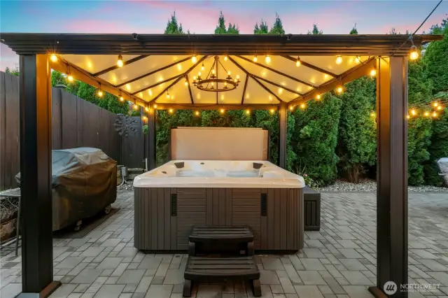 Custom patio, HT and LARGE 15ft Arborvitae planted for ultimate privacy!