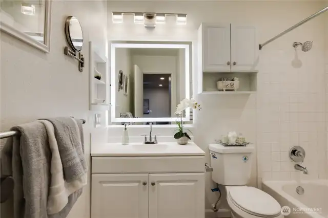 Newly renovated full bathroom with towel warmer!