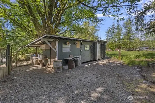 Very cool chicken house.  Laying area and a heated spot to raise chicks.