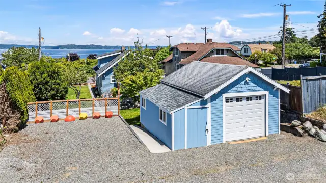 1-car garage with storage, plus additional off-street parking.
