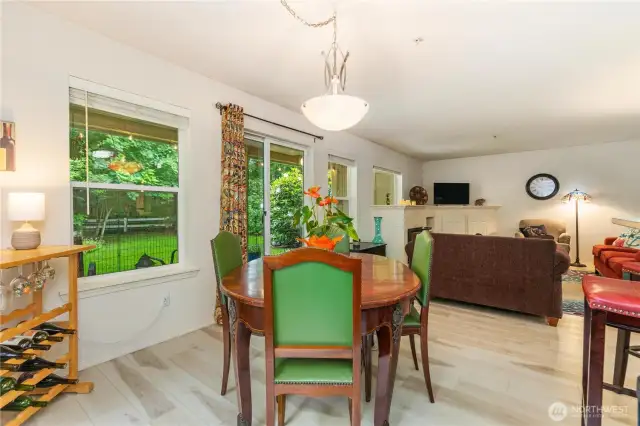Another view of the dining area looking towards the greenspace.