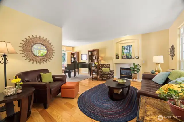Spacious and cozy living room with gas fireplace lots of room for seating