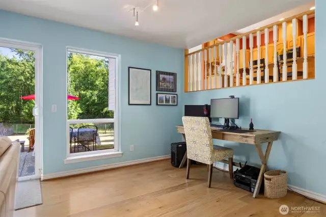 The second living room has space for a  family study area