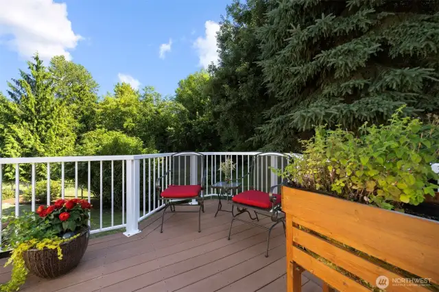 Sitting in this cozy corner of the deck off of the dining room ro enjoy nature