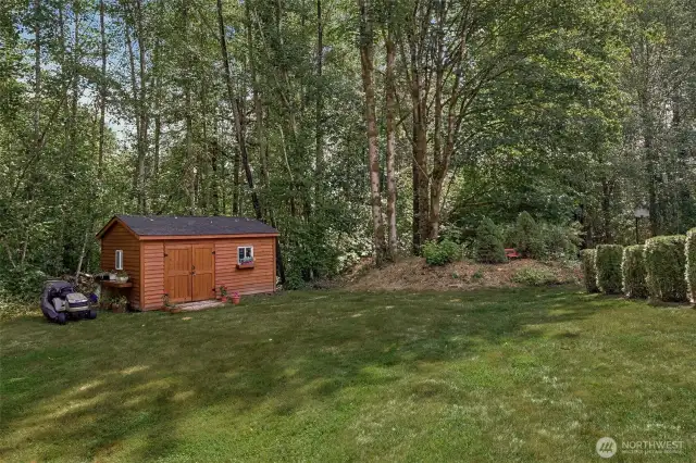 Convenient garden shed for all your tools and toys.