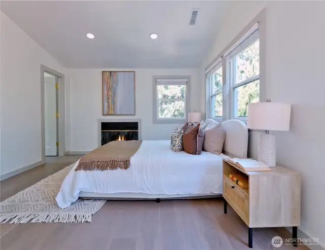 Masterbedroom suite with gas fireplace, walk-in closet
