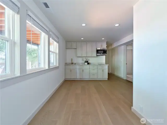 downstairs leads to a beautiful size deck