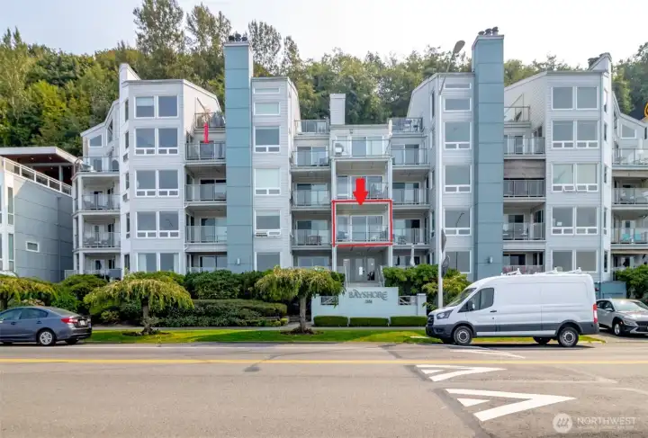 The unit is in the middle above the entrance.