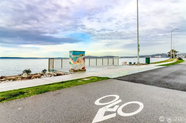 Bike path with artwork within view.