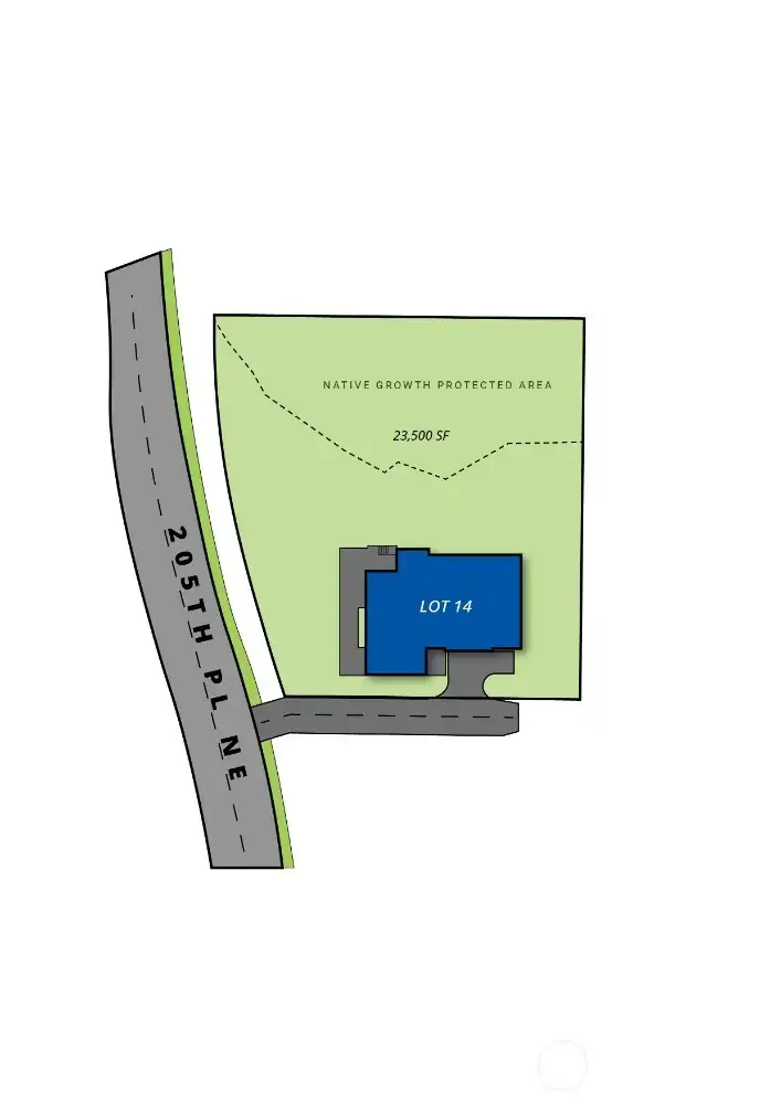 Builder site plan. Note the native growth protected area on the lot provides privacy.