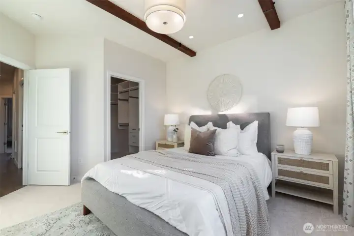 Tall ceilings, wood beams, and stylish lighting create a retreat like setting.