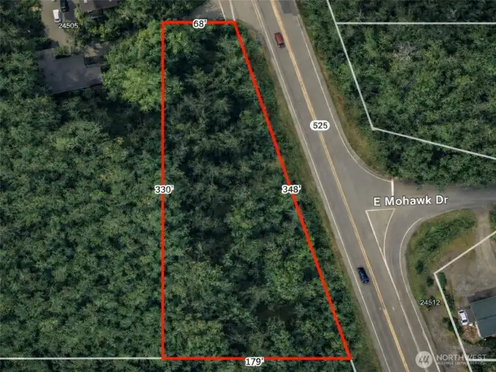 Overhead view with approximate boundaries in red.