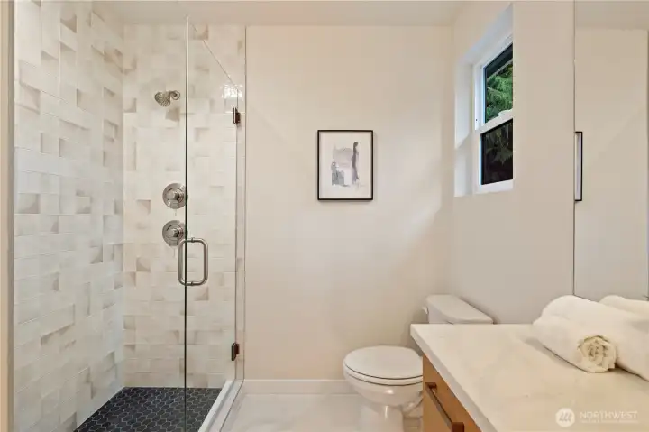 Custom tile in the ensuite bath.