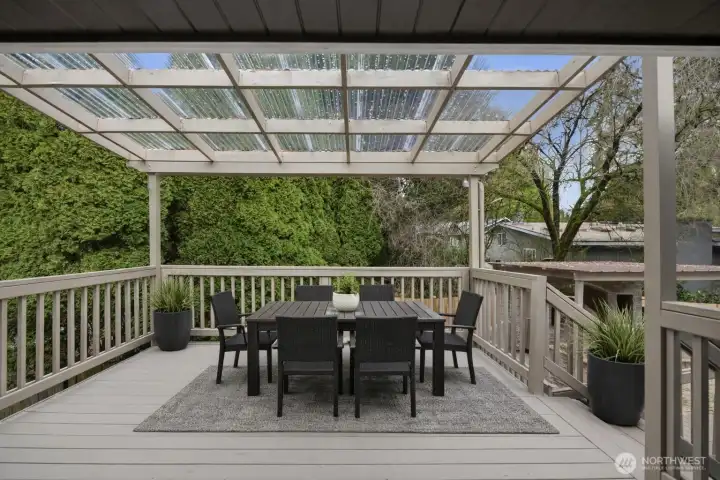 Virtual Staged Primary bedroom deck, new Pergola Covering
