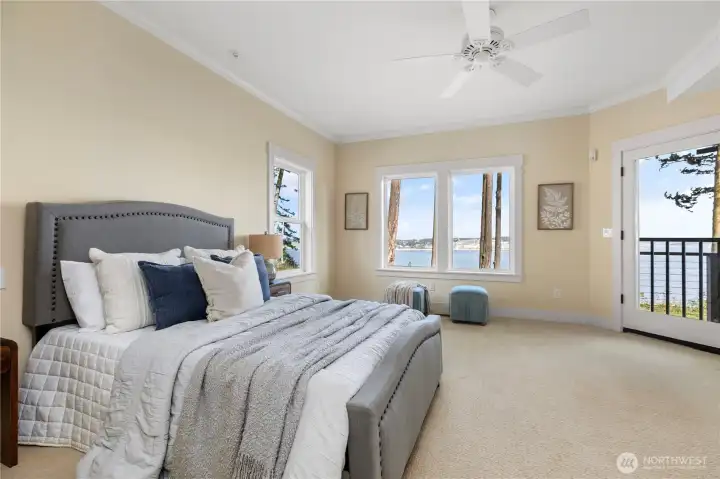 Primary suite with ensuite bath and big views.