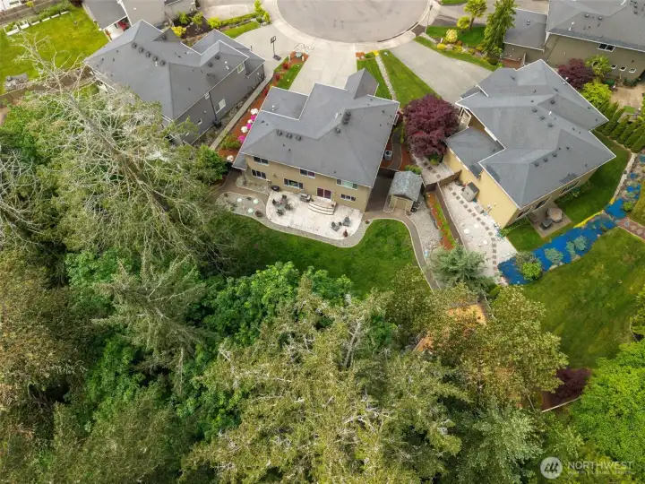 Overhead view showing the large lot and how private the yard is.