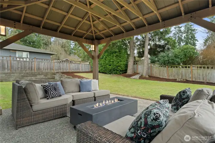 Enjoy seamless indoor-outdoor under the covered gazebo. Perfect for entertaining & relaxing.