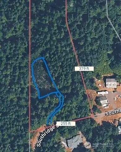 Blue area is cleared, plenty of space to the East to clear additional Timber.  North of Blue area is downhill (steep)