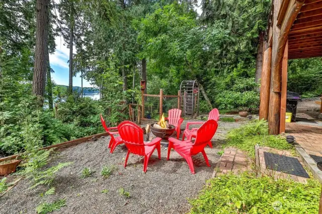 Ground level firepit with a view perfect for story telling and s'mores!