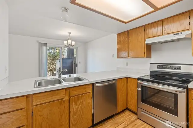 Kitchen connected to dining room.