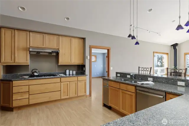 Granite countertops and Custom cabinets with pullouts