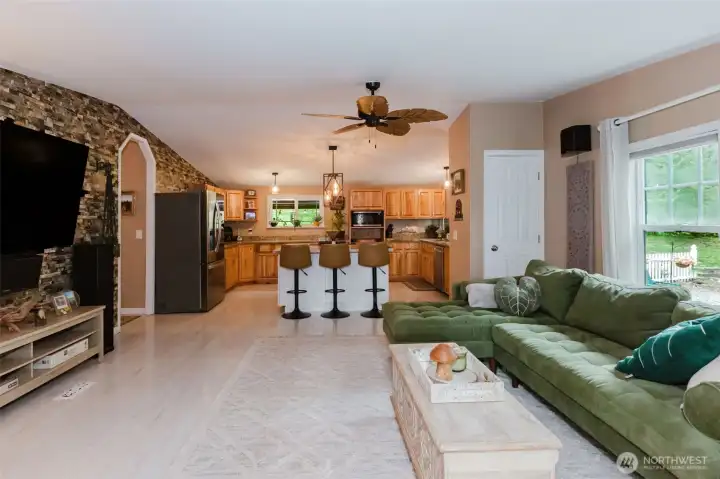 Looking at the kitchen from the living room