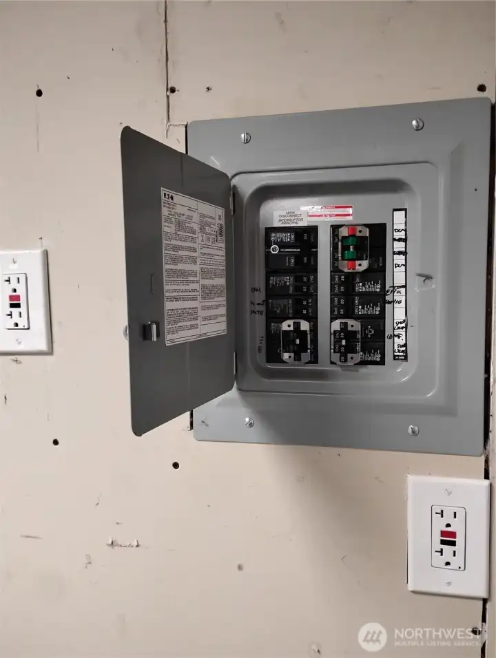 The shop has an electrical panel just for all the circuits inside plus there is an outlet outside.