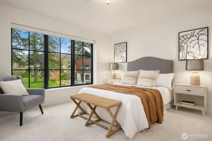 The primary bedroom suite is on the second level