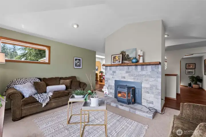 View of Mt. Rainier and the river from the second living room.