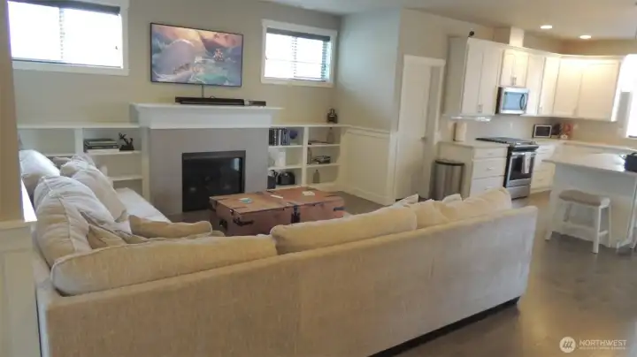 Living Room as taken from the entry is very large and has a Gas fireplace for the cold nights.