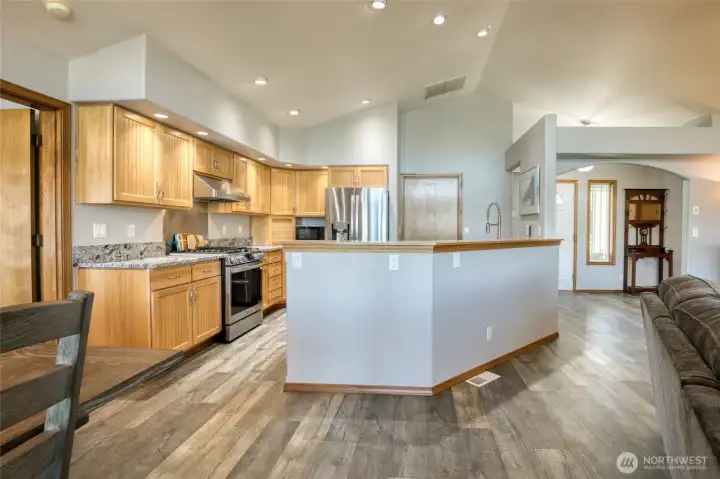 New in 2025 wood counter tops enhance the newly updated kitchen