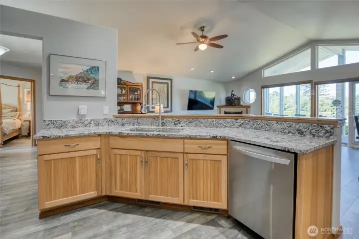 Granite countertops throughout the home were installed during an in-depth update in 2025