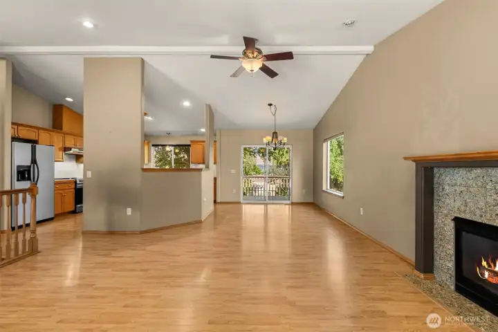 Open concept living room, dining room and kitchen Open concept living room, dining room and kitchen