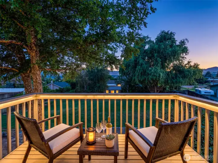 Deck off dining room with peek-a-boo river views Deck off dining room with peek-a-boo river views
