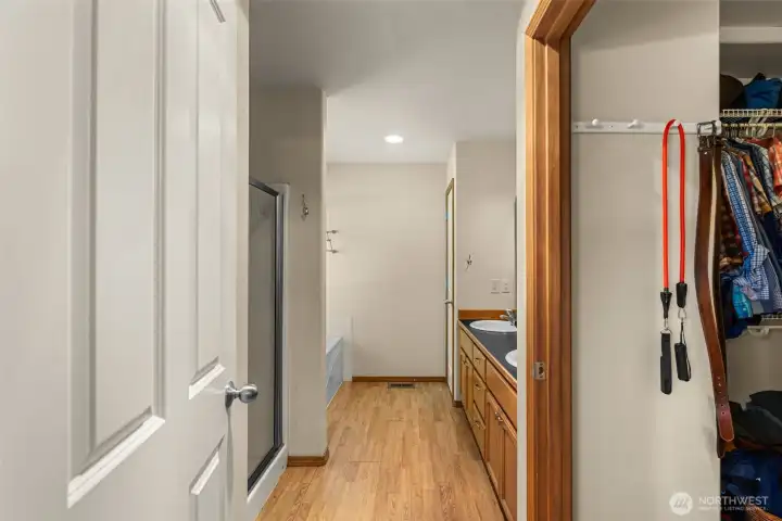 Full primary bath with walk-in closet Full primary bath with walk-in closet
