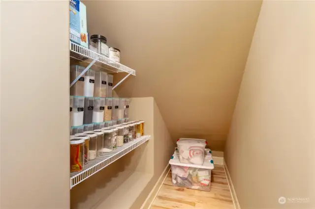 Extra storage can be used as a walk in pantry.