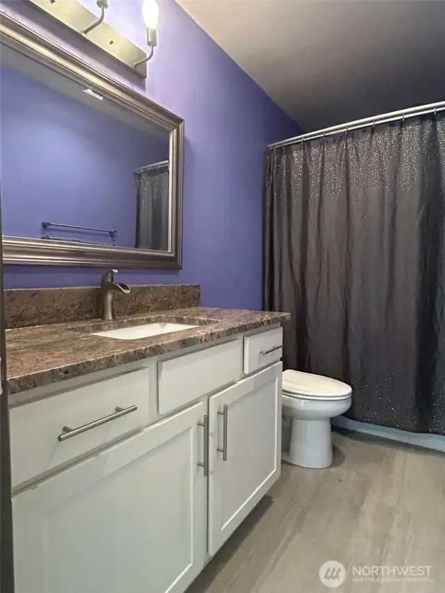 Full Bathroom has upgraded counter top, faucet, lighting, mirror and Shower over Tub