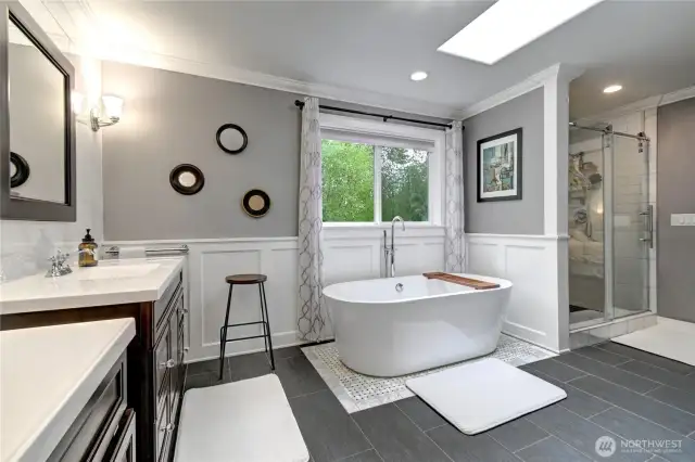 Primary bathroom with luxury soaking tub.