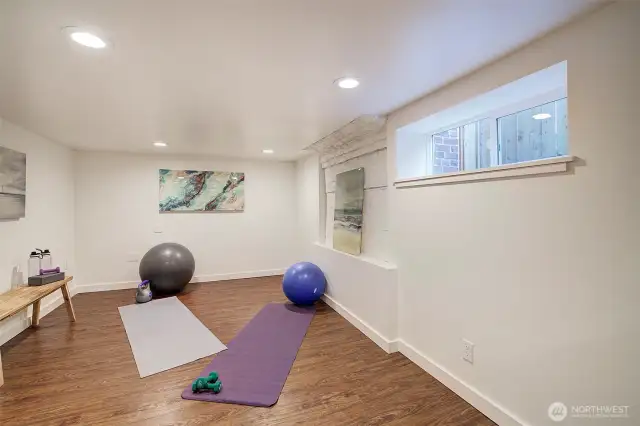 Lower level bedroom, or office or workout space.