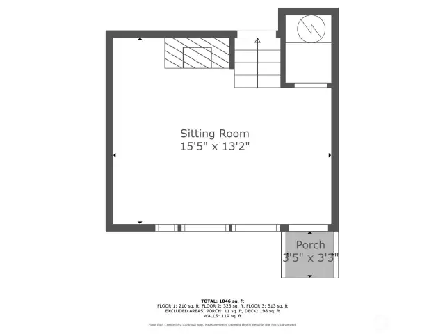 Entry level floor plan with dimensions.