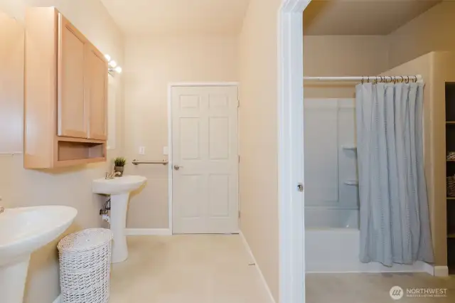 Primary bath with double vanity and step-in shower