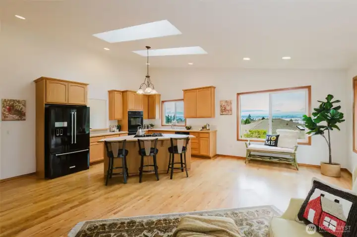 Kitchen has room for small table and looks out to the view