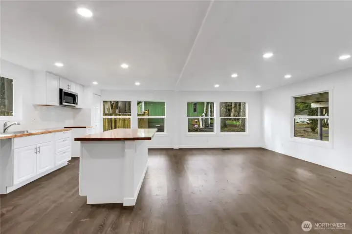 Large butcherblock kitchen island.